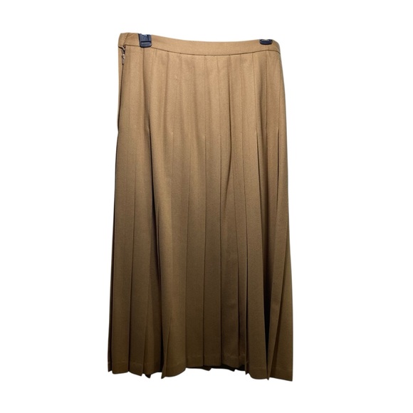 Vintage USA Made 100% Wool Pleated Old Money Preppy Business Midi Skirt Tan 12 - Picture 4 of 7